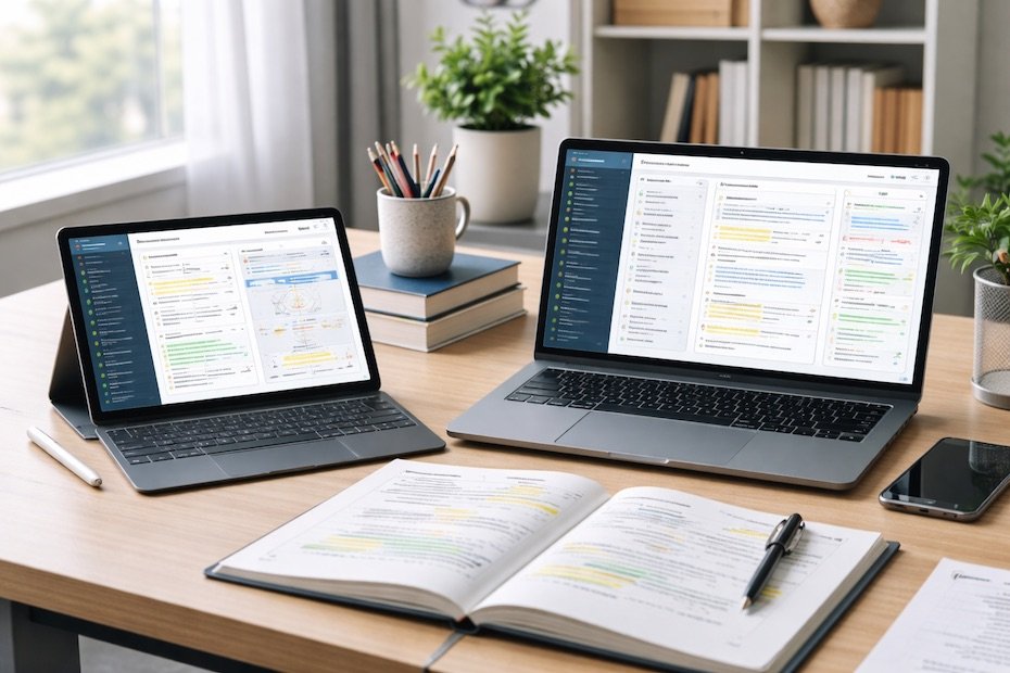 Student using digital note-taking apps to organize academic materials