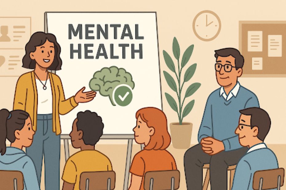 Students participating in a school mental health awareness activity