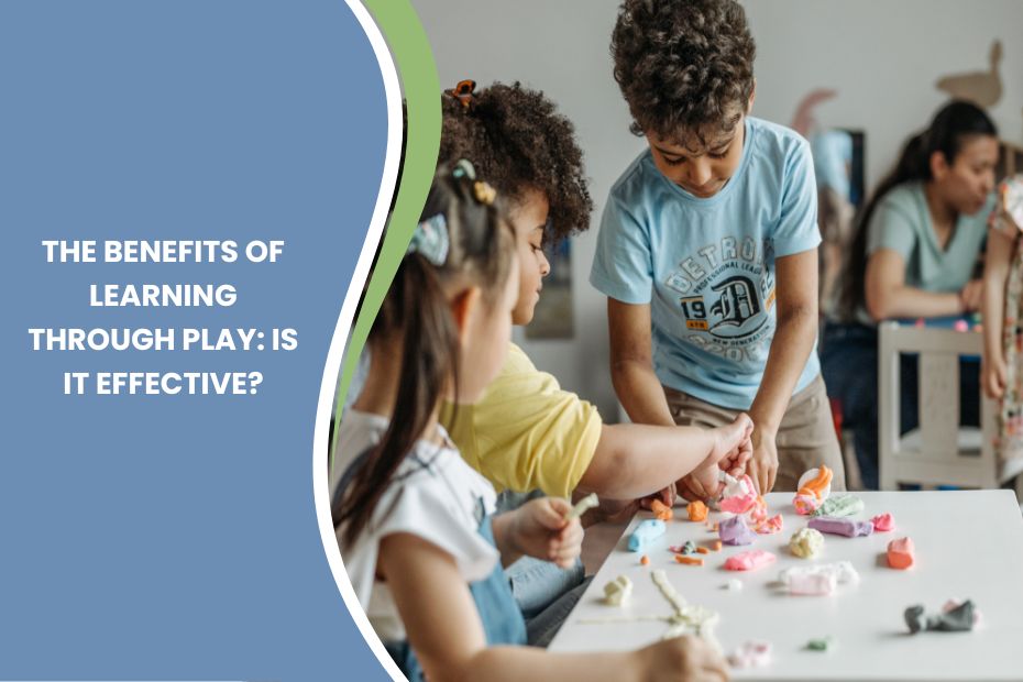 Children engaged in hands-on learning activities through play in a classroom setting.