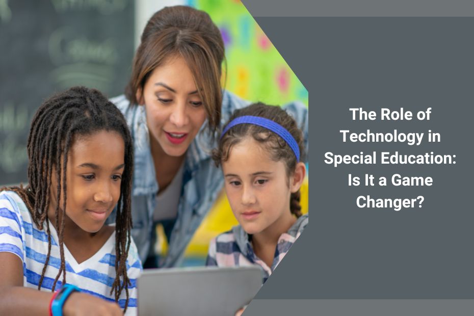 Student using assistive technology in a special education classroom